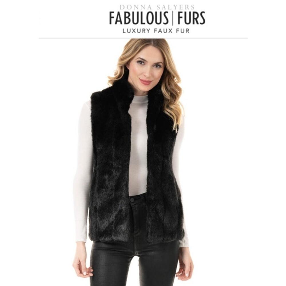 Fabulous furs Black Mink Faux Fur Hook Vest size 2 XL